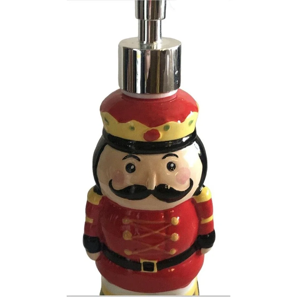 Christmas Nutcracker Soap Lotion Pump Dispenser Ceramic Holiday Winter 8.5 Tall
